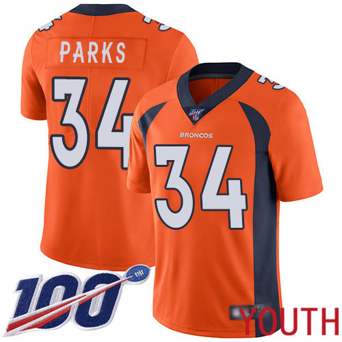 Youth Denver Broncos #34 Will Parks Orange Team Color Vapor Untouchable Limited Player 100th Season Football NFL Jersey->youth nfl jersey->Youth Jersey